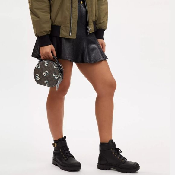 NWT Canteen Crossbody Signature Canvas Graphic Halloween Eyes Purse Bag Leather - Picture 6 of 12